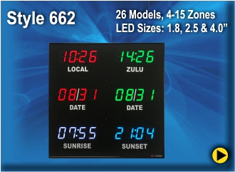 BRG Time Zone Clock, World Clock, Zulu Clock, Style 662